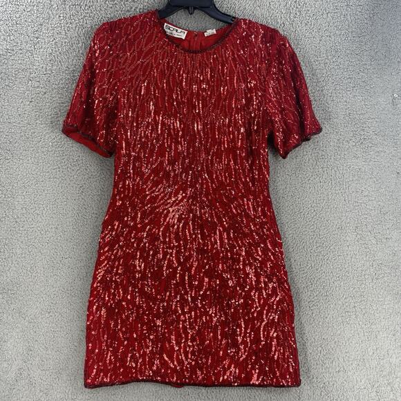 Scala Dresses & Skirts - Vtg Scala dress Sequin Sz XL Silk Red Formal Evening Party Glam 90s Milan Paris